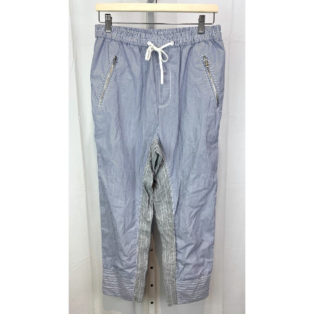 PHILLIP LIM 3.1 Size S Striped Crop Pants Drawstring Zip Pocket Blue Black White